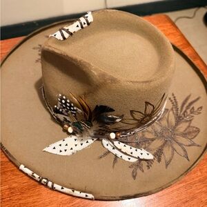 Stylish Tan Feather-Embellished Hat